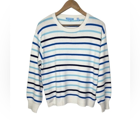 New Draper James Blue Multi Stripe Crew Neck Sweater Wool Blend New NWOT - Picture 2 of 10